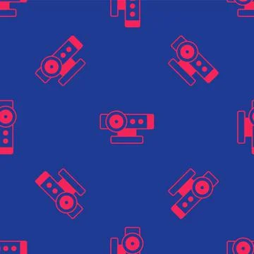 Red Web camera icon isolated seamless pattern on blue background. Chat camera イラスト素材