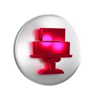 Red Wedding cake icon isolated on transparent background. Silver circle butto Ilustração Stock