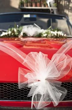 Red wedding car Stock Photos
