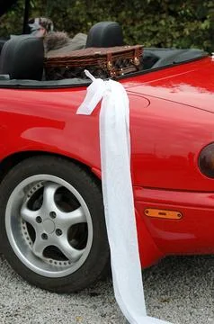 Red wedding car Stock Photos