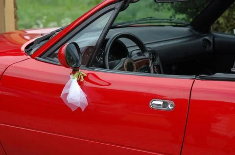 Red wedding car Stock Photos