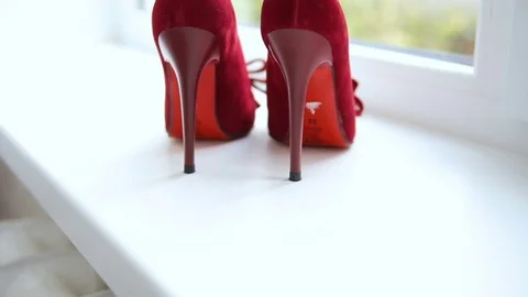 Red wedding shoes for women Stock Footage