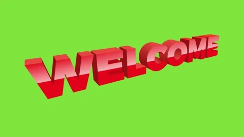 Red Welcome, text falling. Animated illustration on green background for chro Stock Footage 158738714