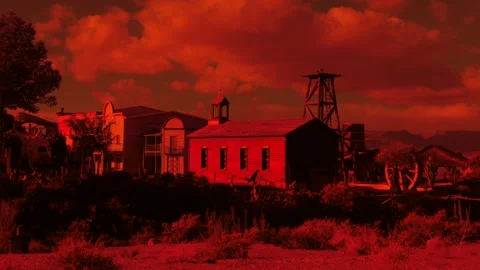 Red Western City with Clouds Moving Stock Footage 148129296