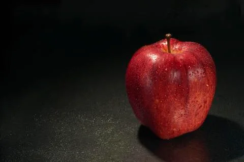 Red wet apple with drops Stock Photos