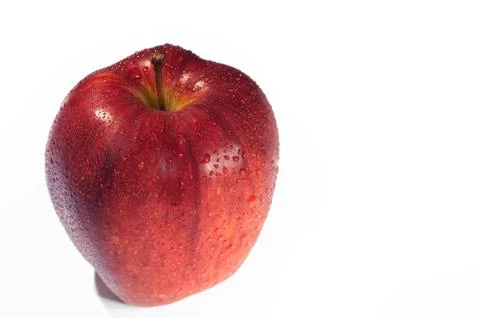 Red wet apple with drops Stock Photos