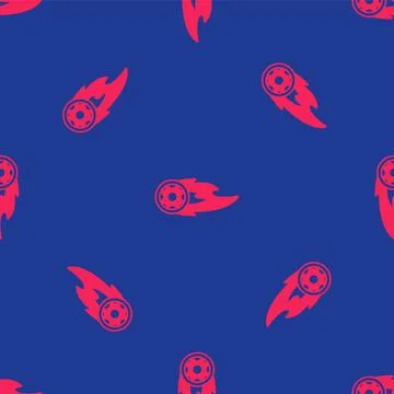 Red Wheel in fire flame icon isolated seamless pattern on blue background Stock Illustration