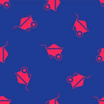 Red Wheelbarrow icon isolated seamless pattern on blue background. Tool equ.. Stock Illustration