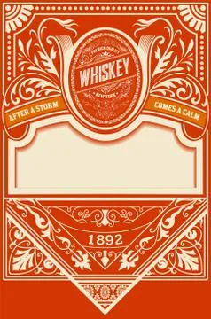 Red whiskey label with old frames Stock Illustration