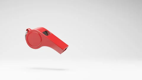 Red Whistle Spinning on Studio Light Gray Background with Copy Space Stock Footage 221583010