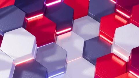 A red, white and blue background with many hexagons loop animation Stock Footage 276552847