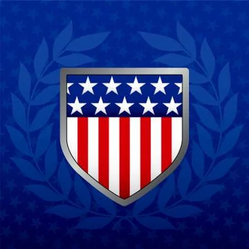 Red white and blue shield on a star background Illustration