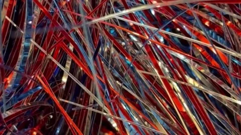 Red White and Blue Tinsel Shimmering in Soft Motion Stock-Footage 336468150
