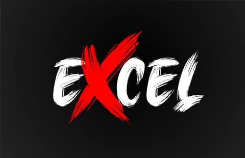 Red white black excel grunge brush stroke word text for typography logo desig Stock Illustration
