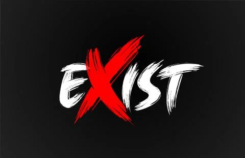 Red white black exist grunge brush stroke word text for typography logo desig Stock Illustration