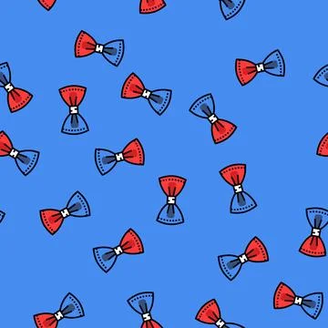 Red white blue bowtie vector seamless pattern Stock Illustration