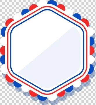 Red white blue flat hexagon badge is being shown with scalloped circles on Illustrazione stock
