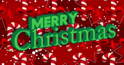 Red White Candy Cane pattern with Merry Christmas text Stock Footage 227648495