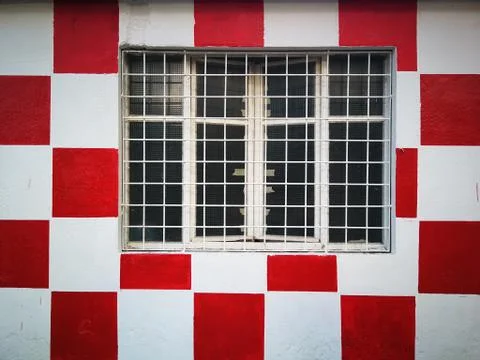 Red White Check Window Stock Photos