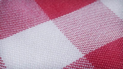 Red &amp; white checkered pattern table cloth extreme close up stock footage Stock Footage 90446448