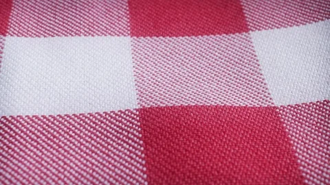 Red &amp; white checkered pattern table cloth extreme close up stock footage Stock Footage 90446737