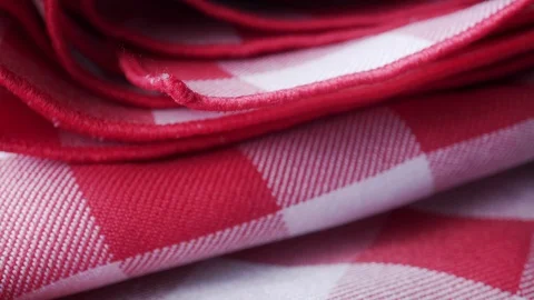 Red &amp; white checkered pattern table cloth extreme close up stock footage Stock Footage 90447795