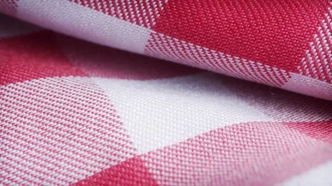 Red &amp; white checkered pattern table cloth extreme close up stock footage Stock Footage 90447945