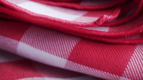 Red &amp; white checkered pattern table cloth extreme close up stock footage Stock Footage 90448019