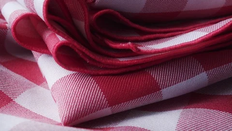 Red &amp; white checkered pattern table cloth extreme close up stock footage Stock Footage 90448059