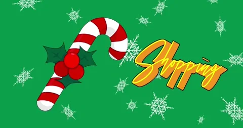 Red White Christmas Candy Cane pattern with Shopping text animation Stock Footage 294275428