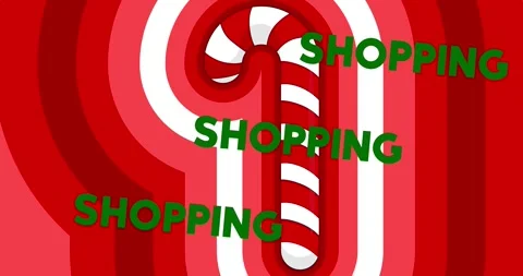 Red White Christmas Candy Cane pattern with Shopping text video Stock Footage 294275431