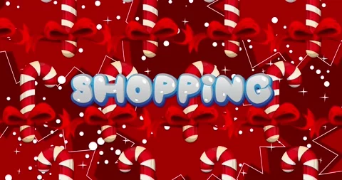 Red White Christmas Candy Cane pattern with Shopping text Stock Footage 294275441