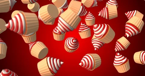 Red white cupcake falling Stock Footage 109009600