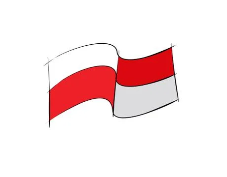 Red White Flag on white background in vector illustration Stock Illustration