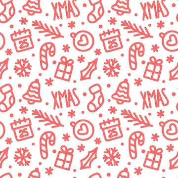 Red white hand drawn by marker seamless pattern. Children drawings. Doodle Stock Illustration