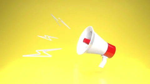 Red-White megaphone on yellow background 3D rendering. speaker speech for you Stock Footage 146012622