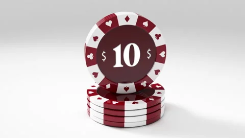 Red white Poker chips rotating in loop with 10$ Value Stock Footage 232166943