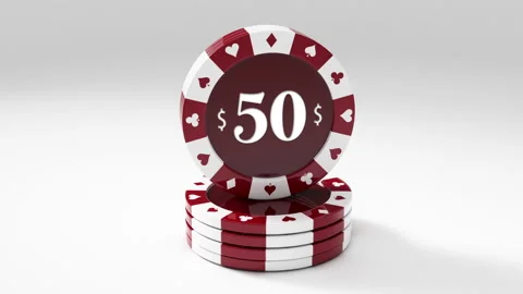 Red white Poker chips rotating in loop with 50$ Value Stock Footage 232167138