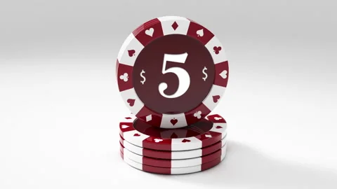 Red white Poker chips rotating in loop with 5$ Value Stock Footage 232167141