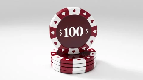 Red white Poker chips rotating in loop with 100$ Value Stock Footage 232167699