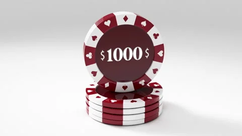 Red white Poker chips rotating in loop with 1000$ Value Stock Footage 232167725