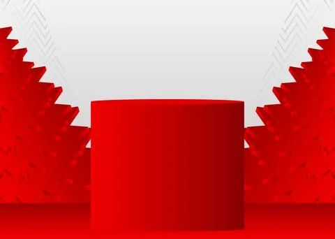 Red, White product display. Vector 3D room, cylinder pedestal podium. Stage.. Stock Illustration