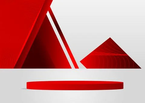 Red, White product display. Vector 3D room, cylinder pedestal podium. Stage.. Stock Illustration