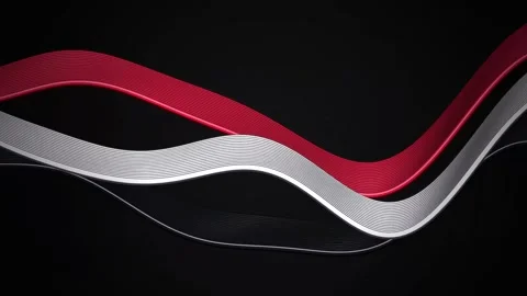 Red white silver ribbons wave elegantly on black background smooth cinemati.. Vídeos de archivo 344843470