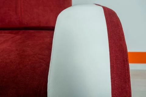 Red-white sofa texture close-up, couch Stock Photos
