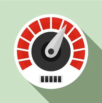 Red white speedometer icon, flat style Stock Illustration
