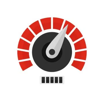 Red white speedometer icon, flat style Stock Illustration