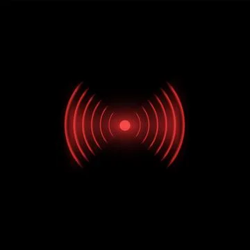 Red wi-fi technology digital radar neon light vector symbol, glow wireless waves Stock Illustration