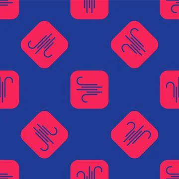 Red Wind icon isolated seamless pattern on blue background. Windy weather Stock Illustration