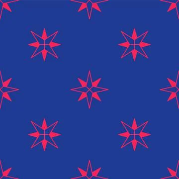 Red Wind rose icon isolated seamless pattern on blue background. Compass icon Stock Illustration